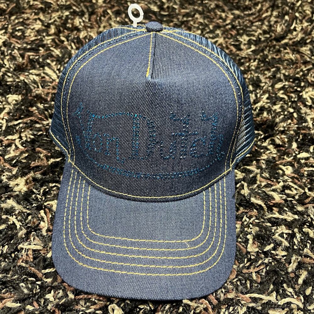 Von Dutch Blue Denim Rhinestones Trucker Hat Snap Back New NWT